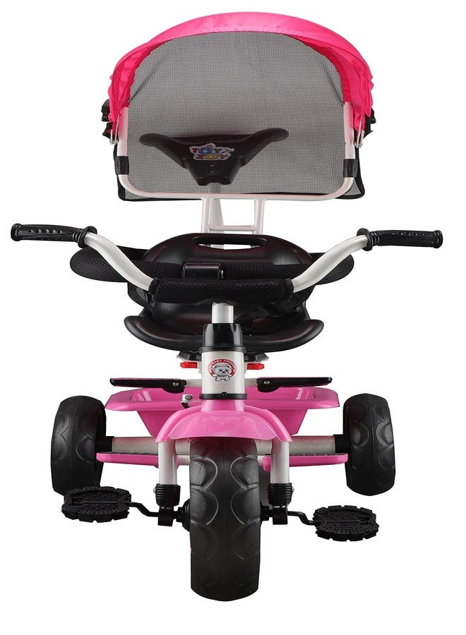 JoyRide 4 in 1 Convertible Baby Tricycle Toddler Stroller Pedal Tricycle w/Reversible Seat Adjustable Removable Handle Canopy Handrail Belt Storage Footrest for 1-5 Years Old (Pink) - Image 3